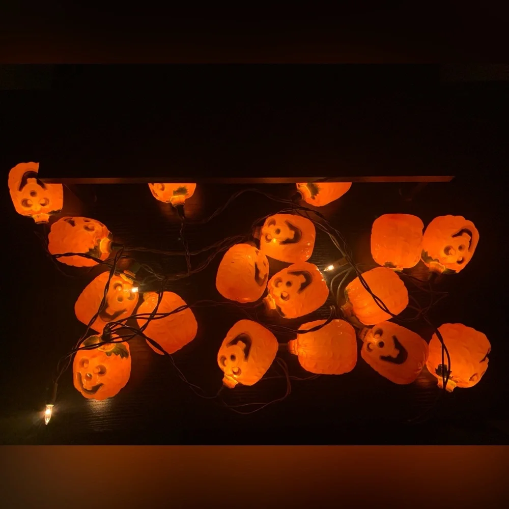 Vintage Blow Mold Halloween Pumpkin Jack O Lantern String Lights Working